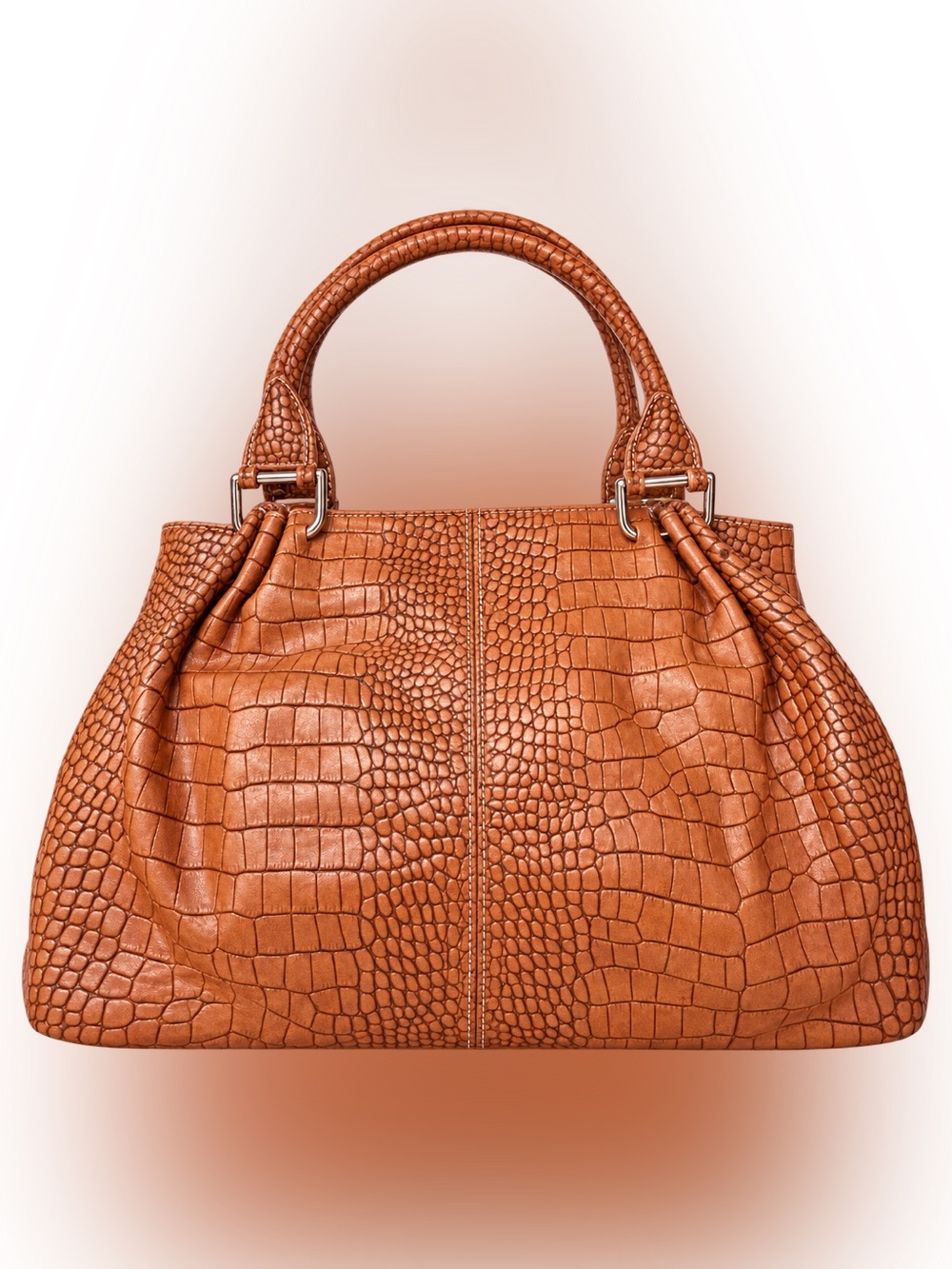 Jones New York Brown Croc Embossed Satchel Handbag Structured Tote